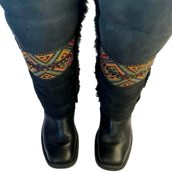 BORN Jolie Tall Suede Leather Shearling‎ Winter Boots Womens 6 Boho Tribal Cozy - Picture 6 of 13